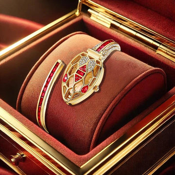 Luxurious Casual Style Honeycomb Case One Piece Women's Steel Band Snake-Shaped Snake Body Red Eye Quartz Watch